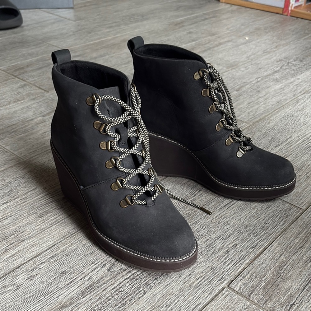 Charcoal Gray Wedge Ankle Boots